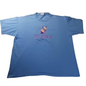 VTG Alaska Graphic Tee XL Single Stitch USA Puffins Embroidered Souvenir T-Shirt